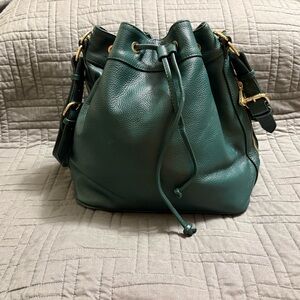 Ora Delphine Green Leather Bag Crossbody Slouchy Hobo Zip Close Pebble Leather